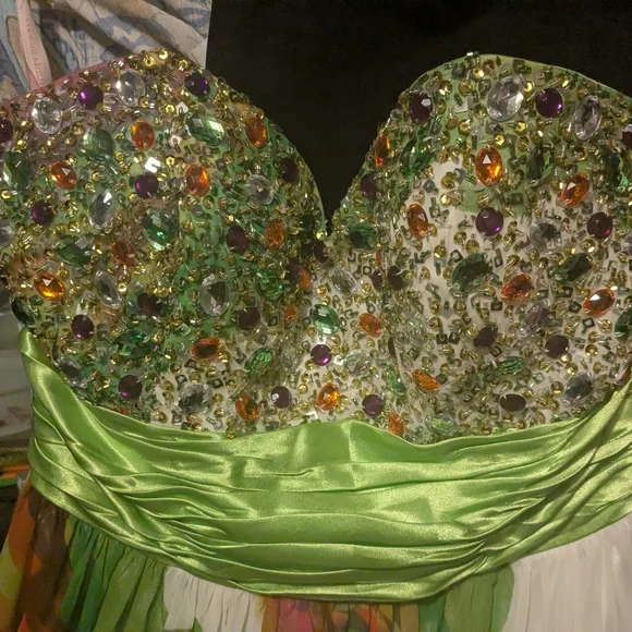 PINK By Alexia Design Strapless Dress with Green and Multicolor Design. - Picture 3 of 4